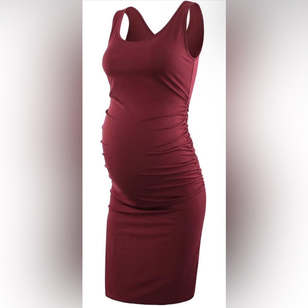 Women's Maternity Sleeveless Tank Dresses Side Ruching Bodycon Dress